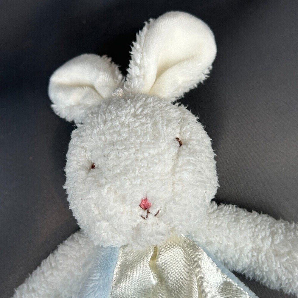 Bunnies by the Bay white Bunny Bud Buddy Security Blanket Lovey Blue Satin Trim - Picture 2 of 9